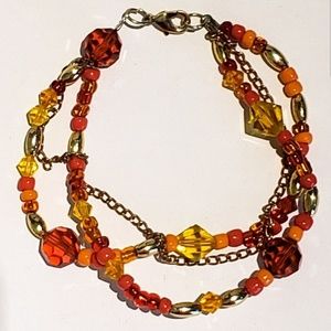 Gold, Orange & Red Beaded Bracelet